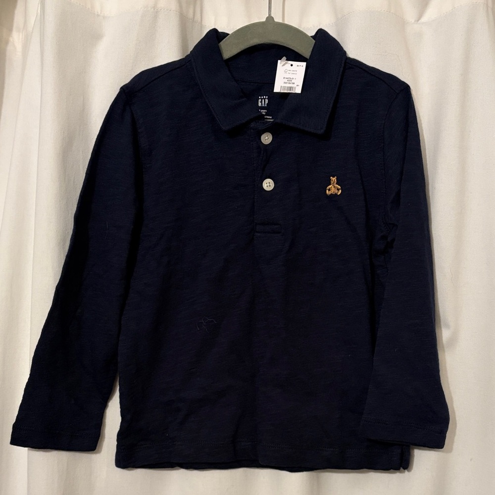 NWT GAP Navy Long-Sleeve Polo with Gold Embroidered Logo